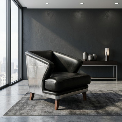 Clubsessel Schwarz Leder Ledersessel Vintage Sessel Möbel Relax