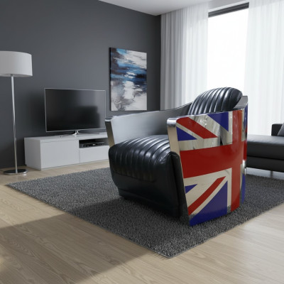 Echtleder Vintage Ledersessel Deko Designsessel Rocket Union Jack Vintage