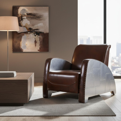 Cocktailsessel Leder Vintage Ledersessel Sessel Aviator Lounge Club Möbel Sofa