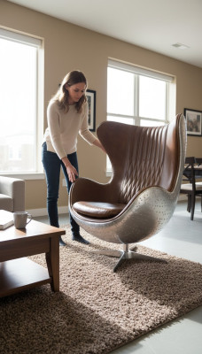 Eggchair Leder Braun Metall silber Ohrensessel Egg Chair Flieger Club