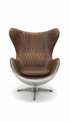 Eggchair Leder Braun Metall silber Ohrensessel Egg Chair Flieger Club