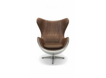 Eggchair Leder Braun Metall silber Ohrensessel Egg Chair Flieger Club