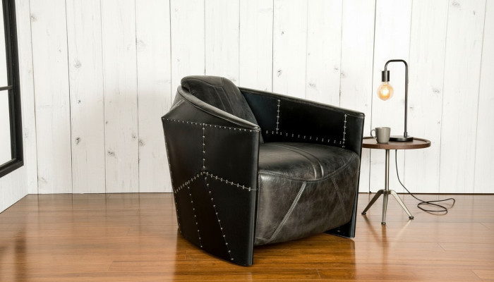 Aircraft Vintage Ledersessel Schwarz Echtleder Retro Sessel Design