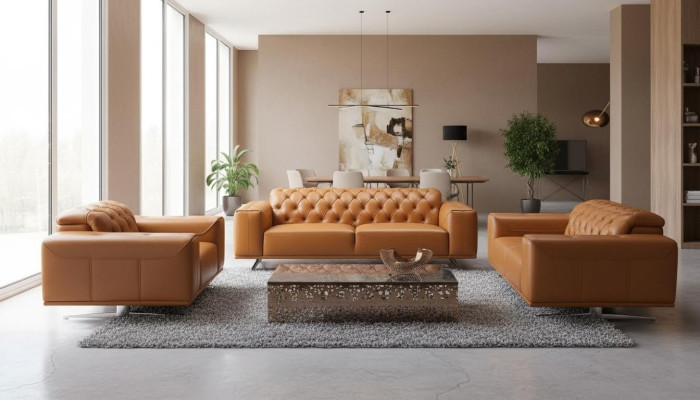 Chesterfield Sofagarnitur Set Braune Couchen Ledersofa Sofa Couch Klassische neu