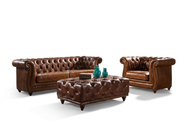 Vintage Chesterfield Sofagarnitur Couch Polster Sofa Leder 3+1 Sitzer Set 2tlg.