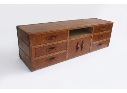 Vintage Kommode Sideboard Leder TV Lowboard Truhe Old Look Style Koffer Tisch