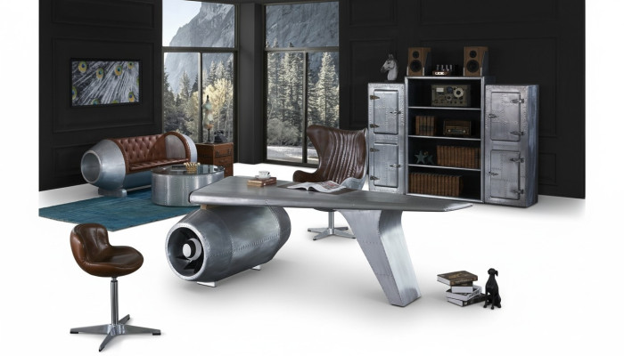 Flugzeug Flügel Schreibtisch Bürotisch Tisch Aviator Design Luxus Möbel