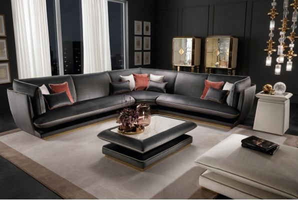 Sofa Couch Luxus Ecksofa Möbel Wohnzimmer Polster Design Textil arredoclassic