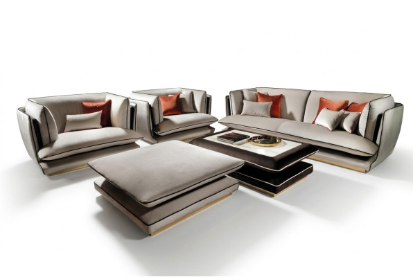 Sofagarnitur 311 Sitzer Hocker Set Möbel Sofa Polster Gruppe Couch arredoclassic