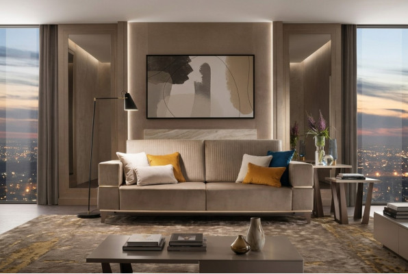 Sofa 3 Sitzer Couch Moderne Luxus Polster Sitz Sofas Textil Beige arredoclassic