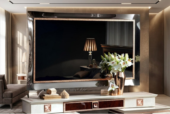 Klassischer Design Spiegel Wohnzimmer Anrichte Dielen Holz Rahmen Barock Rokoko