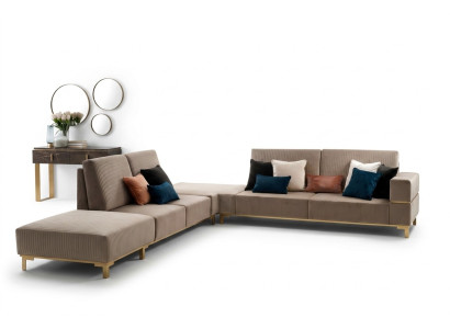 Luxus Möbel Ecksofa L Form Couch Design Polsterung Textil Sofas Holz Garnitur