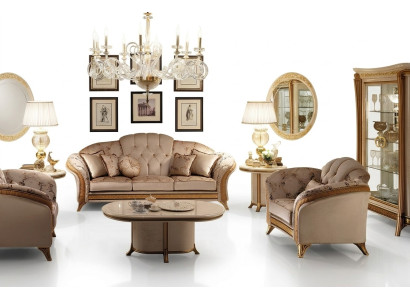 Sofagarnitur 321 Sitzer 2x Beistelltisch Couchtisch Vitrine 7tlg. Wohnzimmer Set