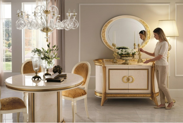 Möbel Stil Barock 2tlg Set Kommode mit Spiegel Luxus Holz Italienische Möbel Neu