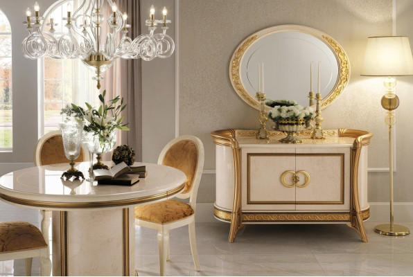 Möbel Stil Barock 2tlg Set Kommode mit Spiegel Luxus Holz Italienische Möbel Neu