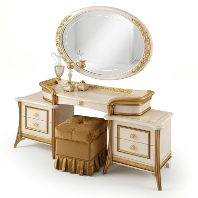 Schminktisch mit Spiegel Luxus Konsole Kommode Schlafzimmer Tisch Barock Rokoko