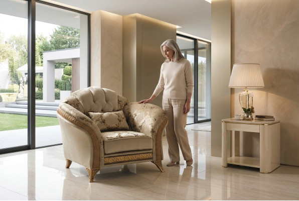 Wohnzimmer Luxus Sessel Hotel Polster Klassisch Einsitzer Beige arredoclassic