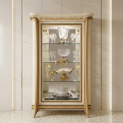 Vitrine Vitrinen Schrank Glasschrank Wohnzimmer Regal Barock Rokoko Echtes Holz