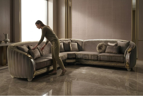 Sofa L-Form Ledersofa Couch Wohnlandschaft Garnitur Design Ecksofa arredoclassic