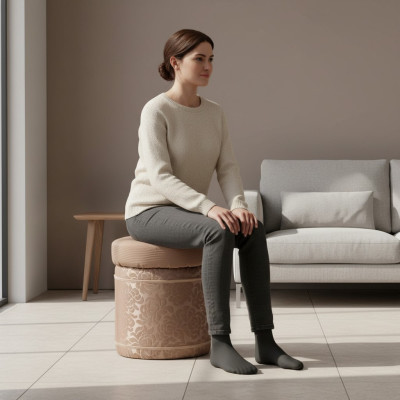 Hocker Polsterhocker Fuß Ablage Möbel Wohnen Sitzbänke Sitz Textil Braun Design