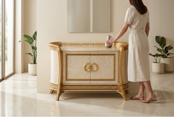 Kommode Design Holz Kommoden Schrank Luxus Sideboard Lowboard Anrichte Beige