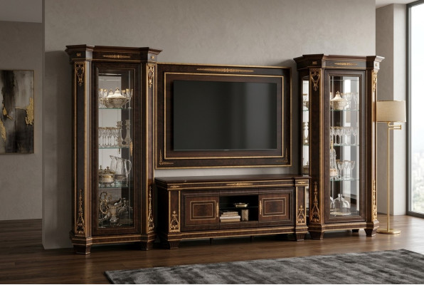 Wohnzimmer Komplettset Wohnzimmerkombination 4 tlg. Wohnwand Holz 2x Vitrine Neu