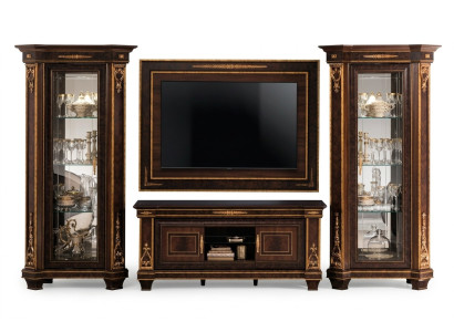 Wohnzimmer Komplettset Wohnzimmerkombination 4 tlg. Wohnwand Holz 2x Vitrine Neu