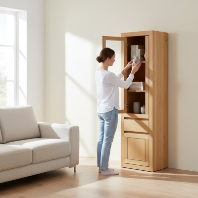 Holzschrank Glasvitrine Handgefertigter Massivholz-Wohnzimmerschrank