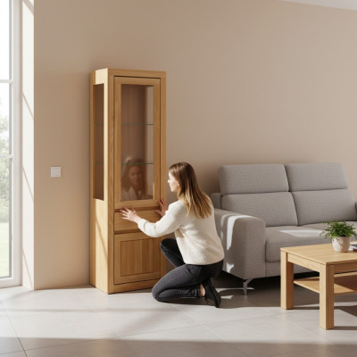 Glasvitrine Holzschrank Wohnzimmer Kleiderschrank handgefertigt Massivholz
