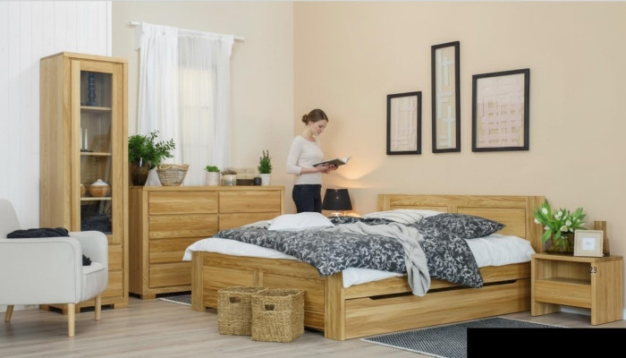 Schlafzimmer Möbel 3tlg. Set Bett Nachttische 2x Betten Echtes Holz Massivholz
