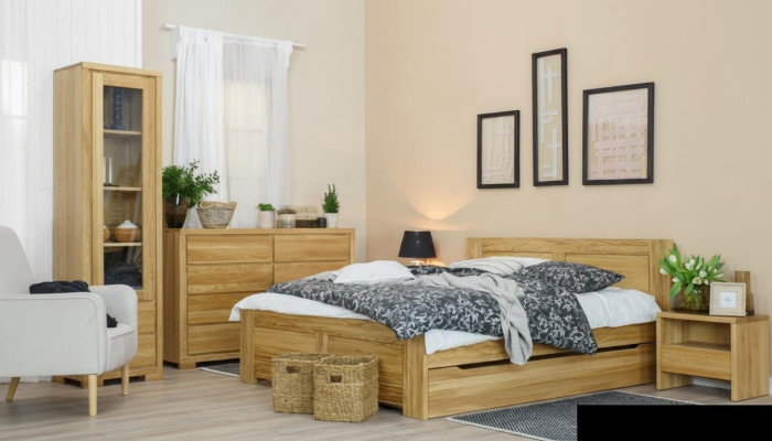 Schlafzimmer Möbel 3tlg. Set Bett Nachttische 2x Betten Echtes Holz Massivholz