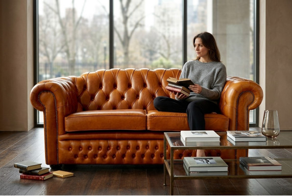Chesterfield Sofa Couch Polster Stoff Leder Couchen Braune Garnitur 3 Sitzer