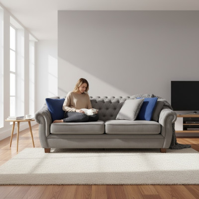 Chesterfield Stoff Polster Dreisitzer Wohnzimmer Couch Textil Design