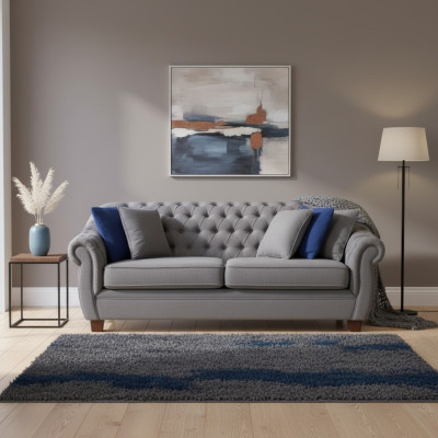 Chesterfield Stoff Polster Dreisitzer Wohnzimmer Couch Textil Design