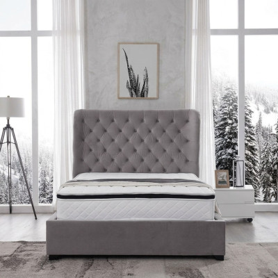 Luxuriöses Graues Designer Doppelbett Polstermöbel Betten