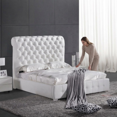 Klassisches Schlafzimmer Bett 160x 200 cm Leder Textil Chesterfield Hotel Betten