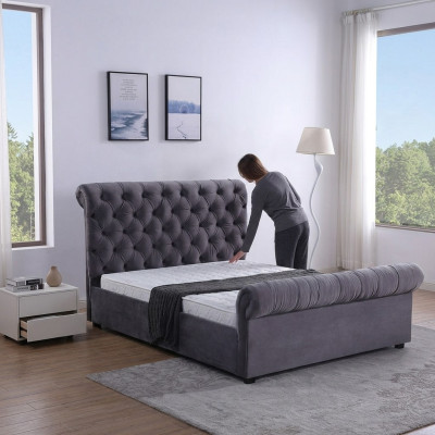 Design Chesterfield Bett Textil Leder Hotel Betten Schlafzimmer Neu Samt Polster