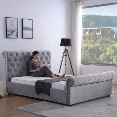 Design Chesterfield Bett Textil Polster Leder Hotel Betten Schlafzimmer Neu Samt
