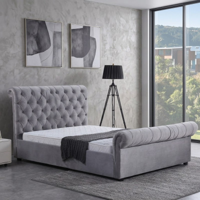 Design Chesterfield Bett Textil Polster Leder Hotel Betten Schlafzimmer Neu Samt