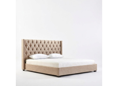 Beige Schlafzimmer Betten Polster Bett Chesterfield Textil Stoff Neu