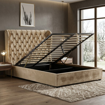 Beiges Chesterfield Polsterbett Luxus Schlafzimmer Design Betten