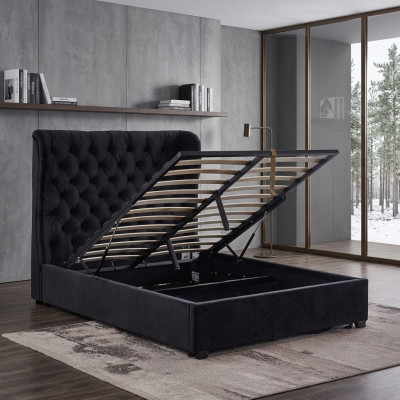 Schwarzes Chesterfield Polsterbett Luxus Schlafzimmer Deko Design Betten Leder
