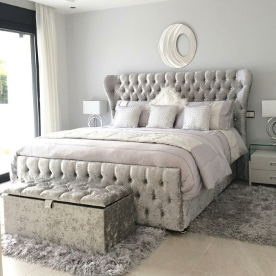 Chesterfield Designer Bett Schlafzimmer Textil Leder Polster 140/160/180/200 cm