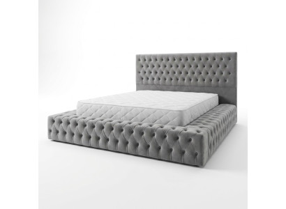 Chesterfield Big Bett Großer Kopfteil Betten Polster Hotel Samt Grau Stoff Ohren