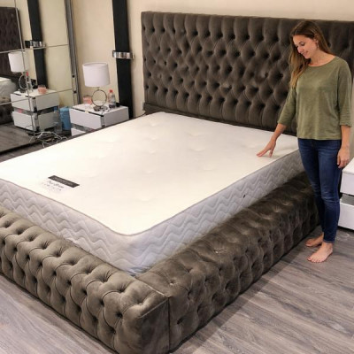 Chesterfield Textil Bett Schlafzimmer Betten Doppel Polster 140/160/180/200 cm