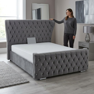 Chesterfield Textil Bett Schlafzimmer Betten Doppel Polster 140/160/180/200 cm