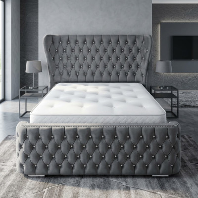 Chesterfield Textil Bett Schlafzimmer Betten Doppel Polster 140/160/180/200 cm