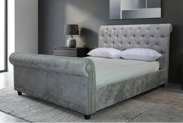 Design Chesterfield Bett Textil Samt Polster Leder Hotel Betten Schlafzimmer Neu