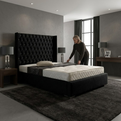 Schwarzes Chesterfield Designer Bett Schlafzimmer Textil Leder Betten
