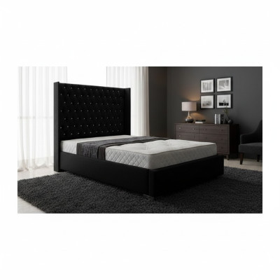 Schwarzes Chesterfield Designer Bett Schlafzimmer Textil Leder Betten